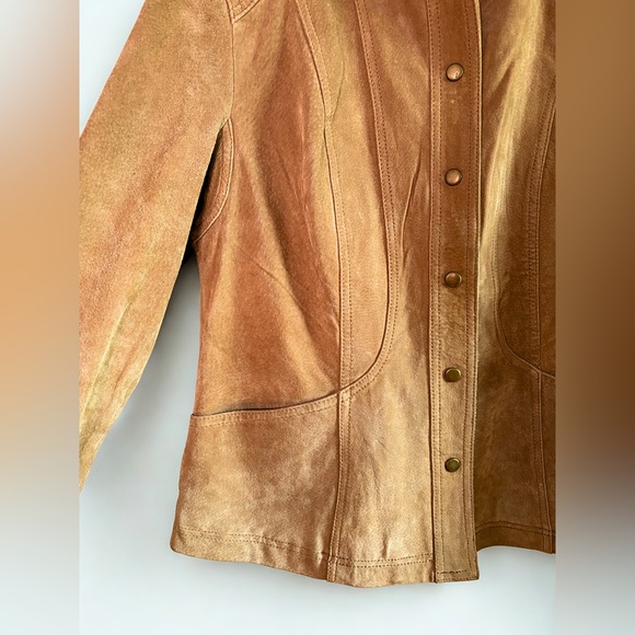 Coldwater Creek Tan Leather Jacket Womens Small Snaps Suede Equestrian Western - Picture 4 of 14